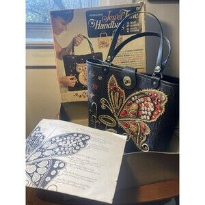Vintage Jewel Tone Black Handbag 1968 Purse Make By Number Kit 922 Butterfly